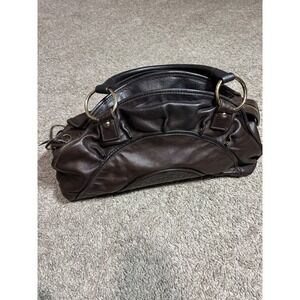Bulga Dark Brown Pebbled Leather Satchel Hobo Bag Gold Ring Hardware